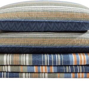 Eddie Bauer Yakima Valley Strip Persimmon Set,Reversible 3 piece Quilt Set Queen